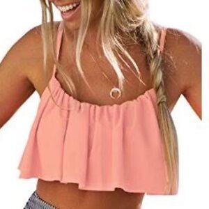 Cupshe Woman’s Falbala Ruffled Swimsuit Top ONLY Pink, Size S, NWT